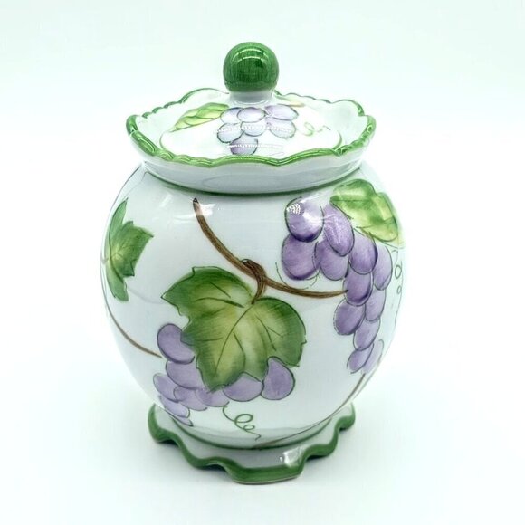 Andrea by Sadek Hand-Painted Grapes Vines Covered Sugar Bowl - Picture 1 of 6